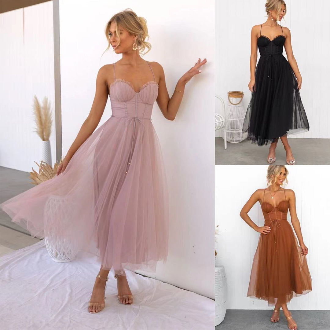 Roseanne – Schulterfreies langes Maxikleid aus Netzstoff