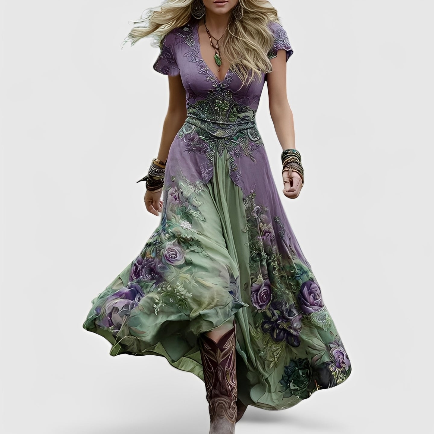 Lella – Elegantes Kleid mit Bestickungen und V-Ausschnitt