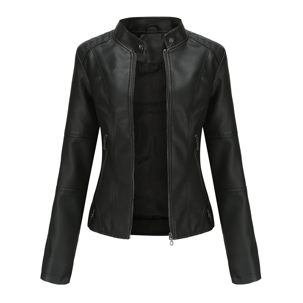Claudia – Biker-Lederjacke mit Stehkragen