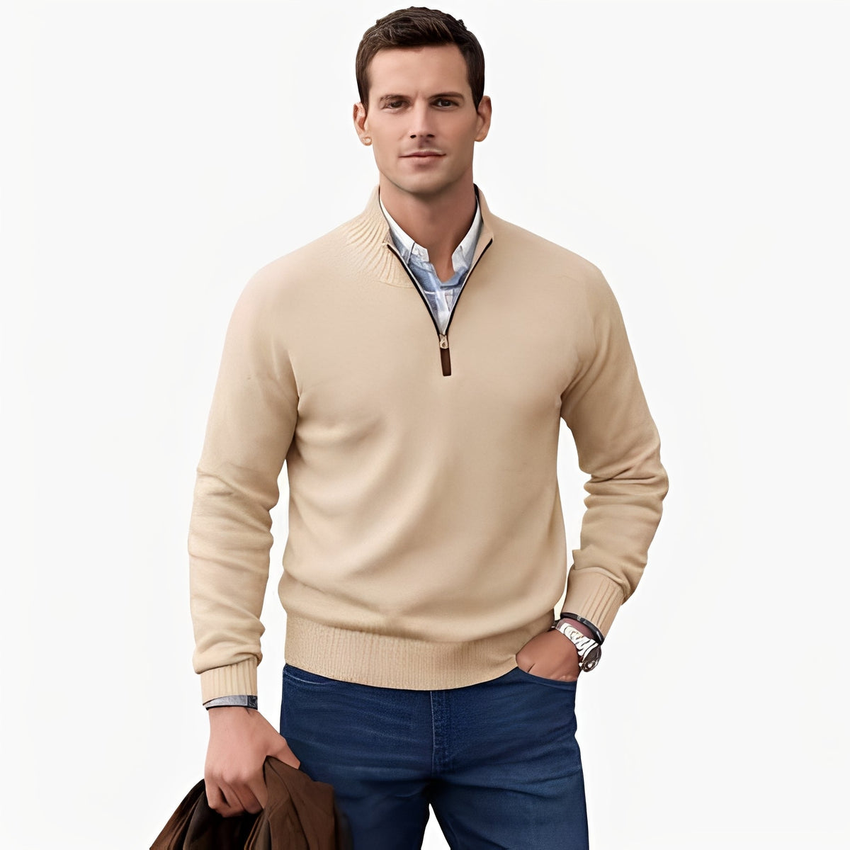 Jeremy - Bequemer Pullover mit Zip-Kragen