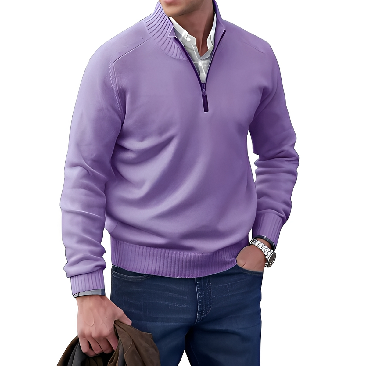 Jeremy - Bequemer Pullover mit Zip-Kragen