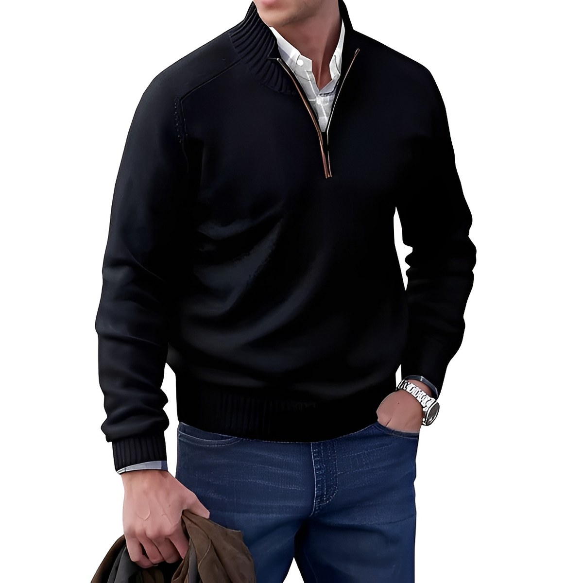 Jeremy - Bequemer Pullover mit Zip-Kragen