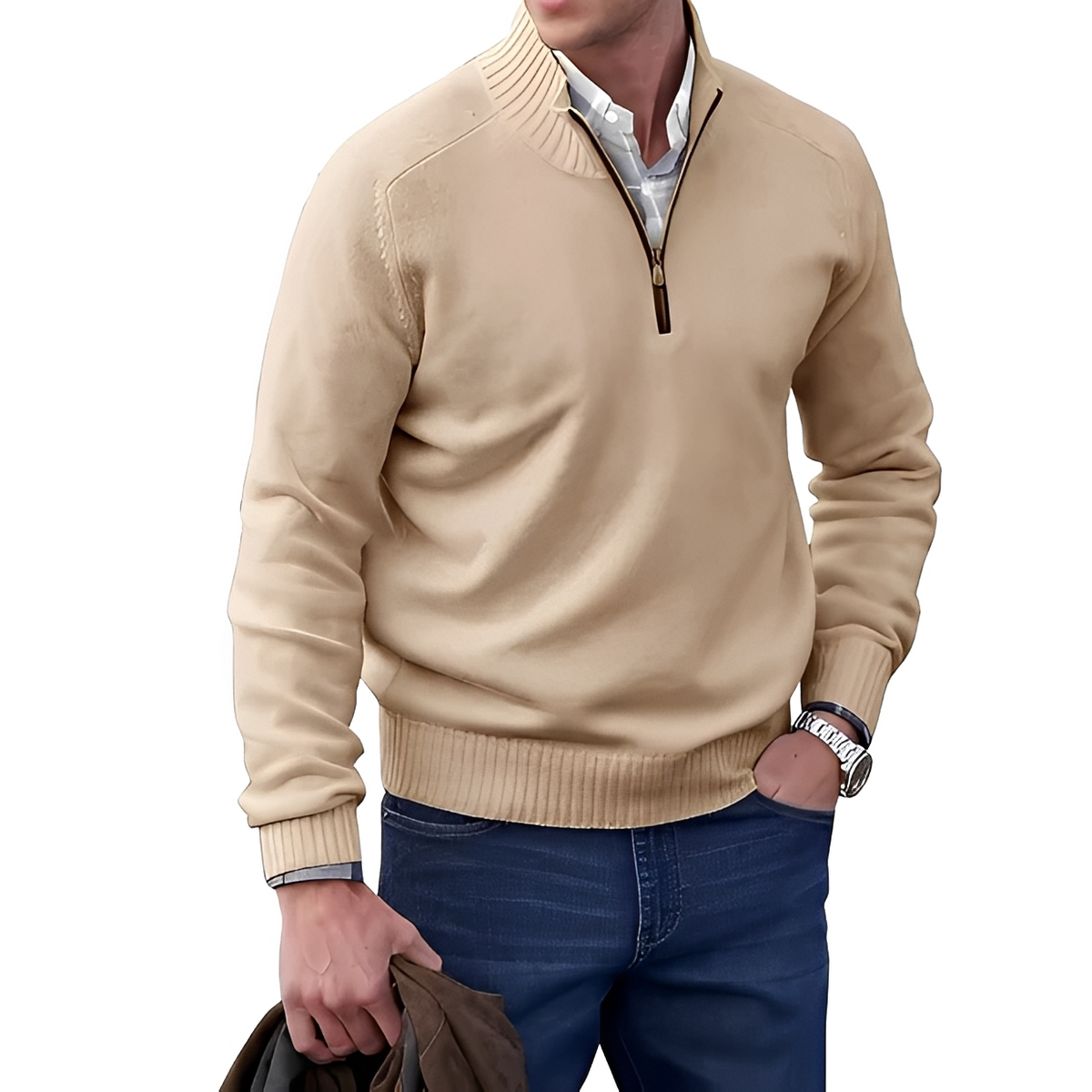 Jeremy - Bequemer Pullover mit Zip-Kragen
