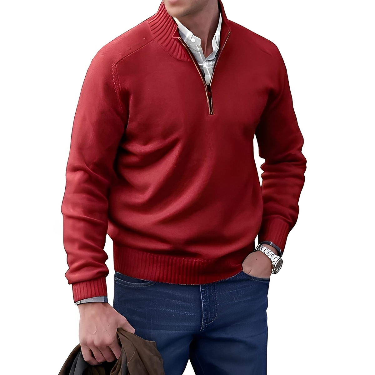 Jeremy - Bequemer Pullover mit Zip-Kragen