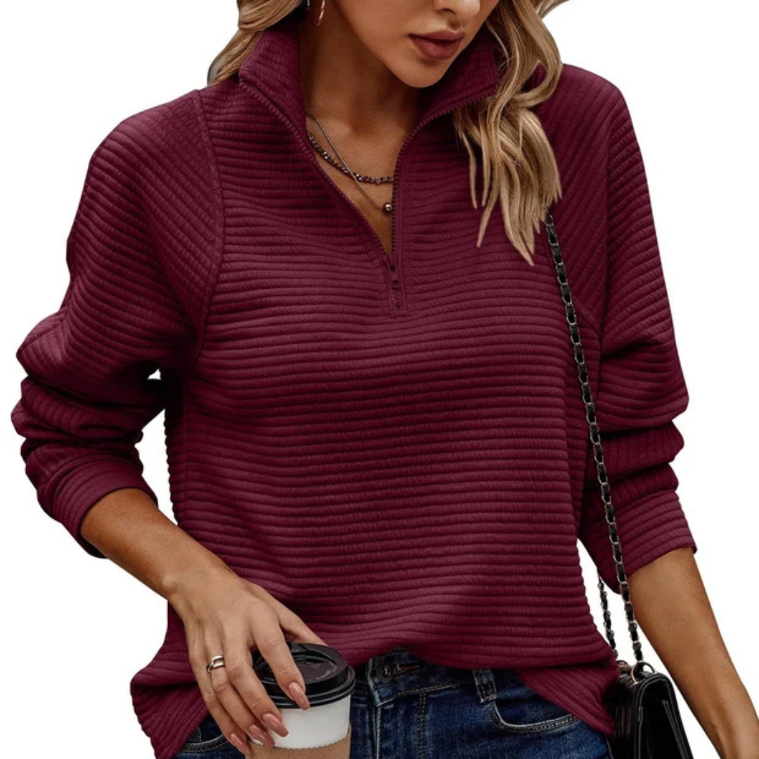 Zennia - Bequemer Pullover mit Teilreißverschluss