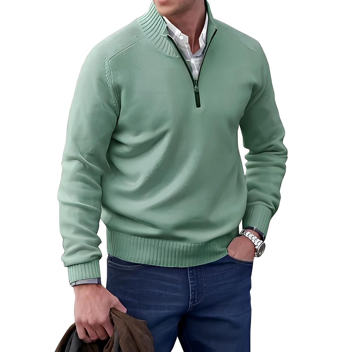 Jeremy - Bequemer Pullover mit Zip-Kragen