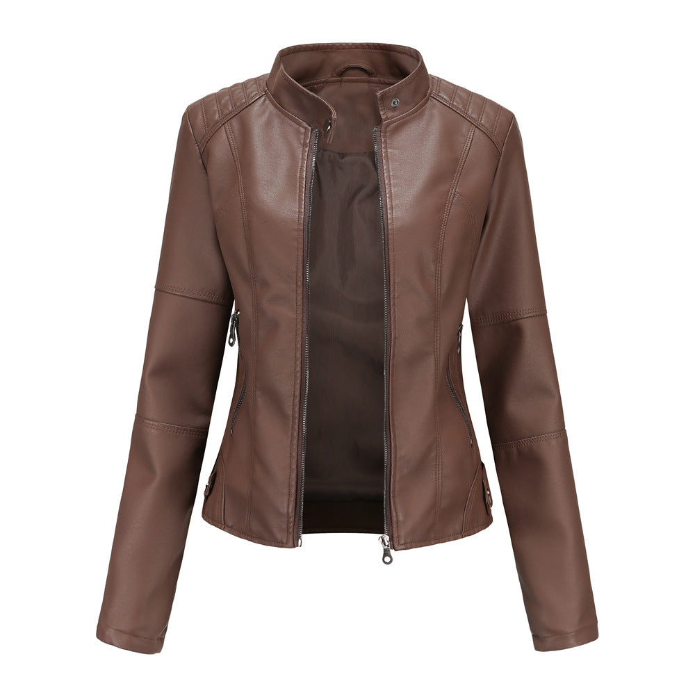 Claudia – Biker-Lederjacke mit Stehkragen