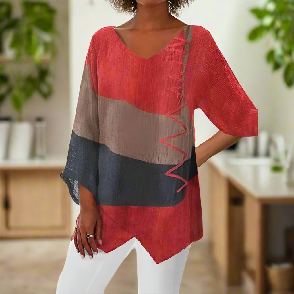 Eli - Dreifarbige Bluse mit Bauchabdeckung