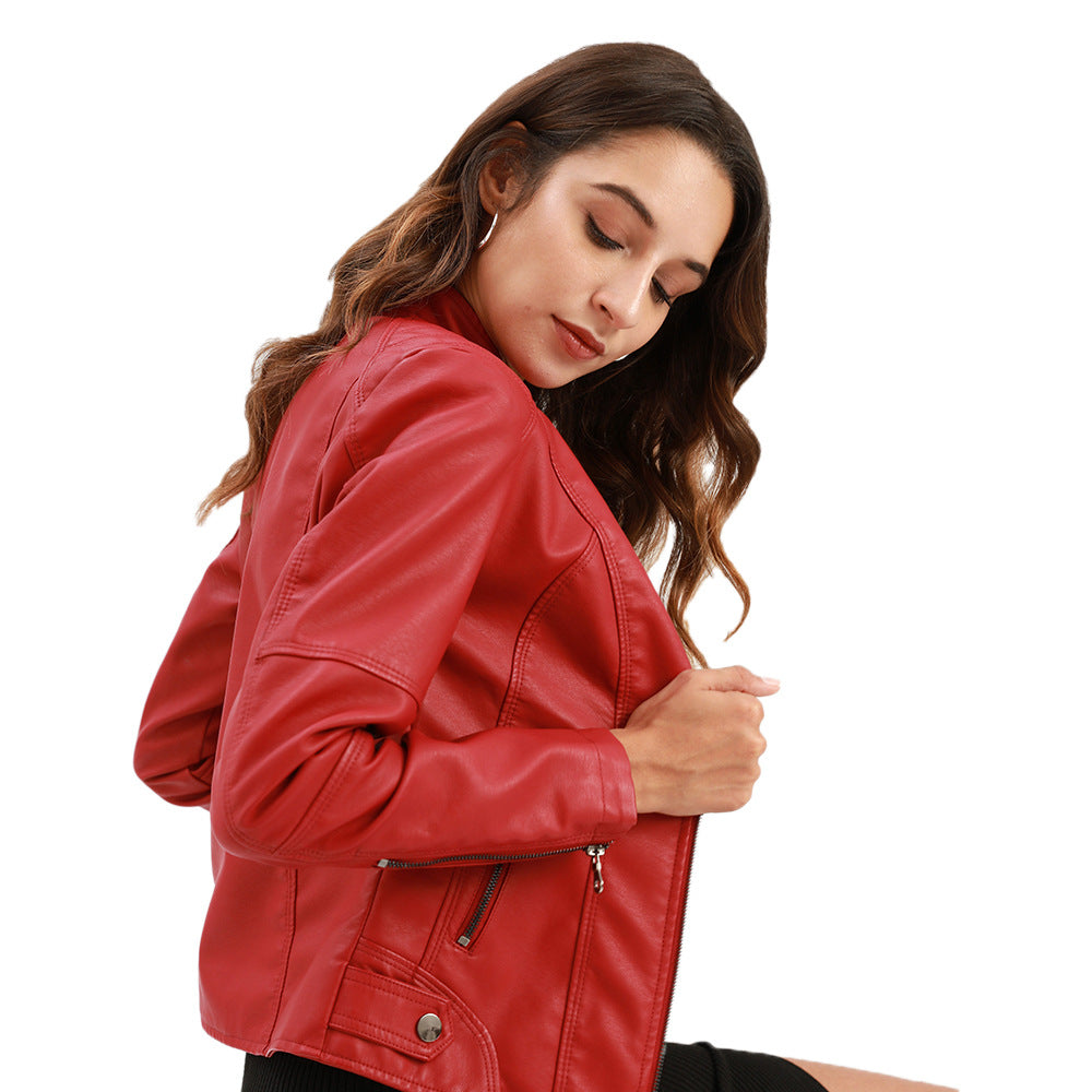 Claudia – Biker-Lederjacke mit Stehkragen
