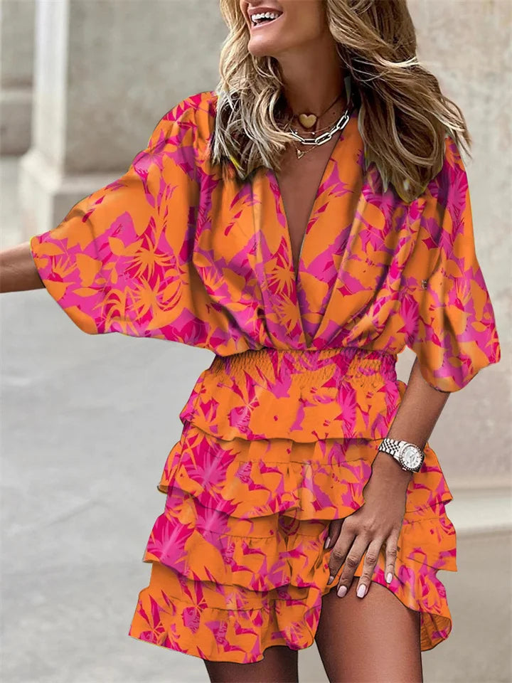 Niana - Elegantes Kleid mit V-Ausschnitt und lebhaftem Muster