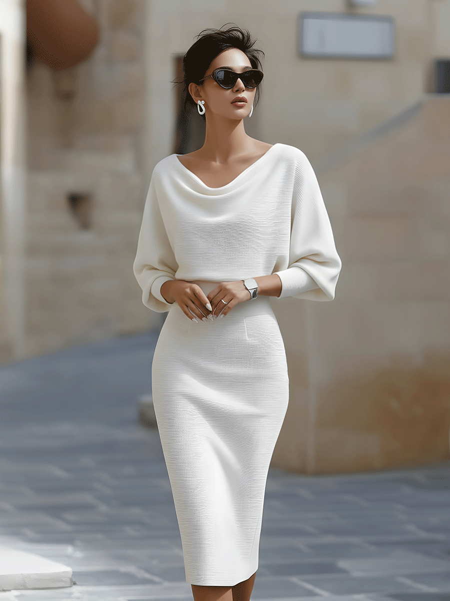 Wendy - Elegantes Midi-Kleid mit Drapiertem Kragen