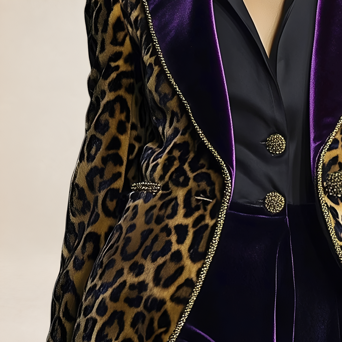 Damen Blazer mit Leo-Muster und Kontrast-Revers - Einreihig, regulärer Schnitt