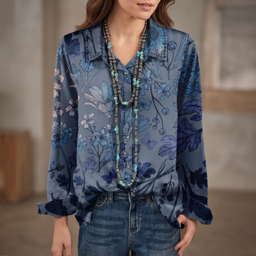 Damen Bluse mit Bandkragen, teilweiser Knopfleiste, kurzen Puffärmeln, Smockbündchen, Allover Blumenprint