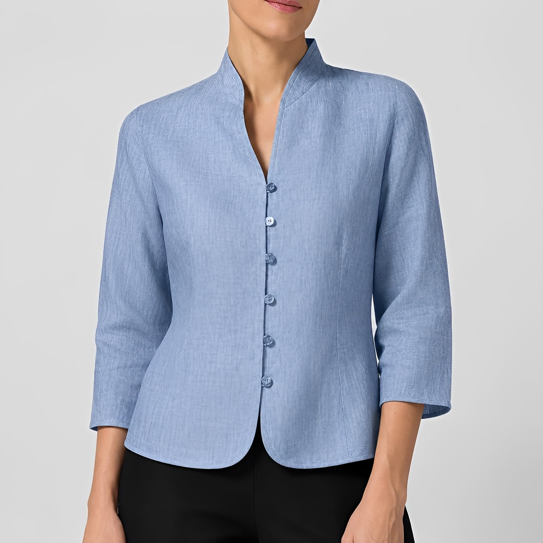 Damen Bluse mit Knopfleiste V-Ausschnitt Langarm - lockerer Schnitt
