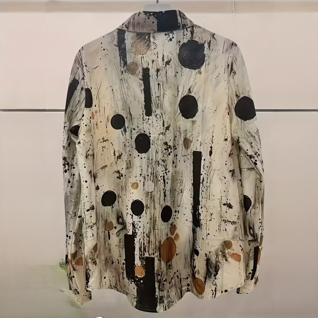 Damen Bluse mit Kragen, Knopfleiste – rollbare Langarm, seitliche Taschen, lockerer Schnitt, bedruckt