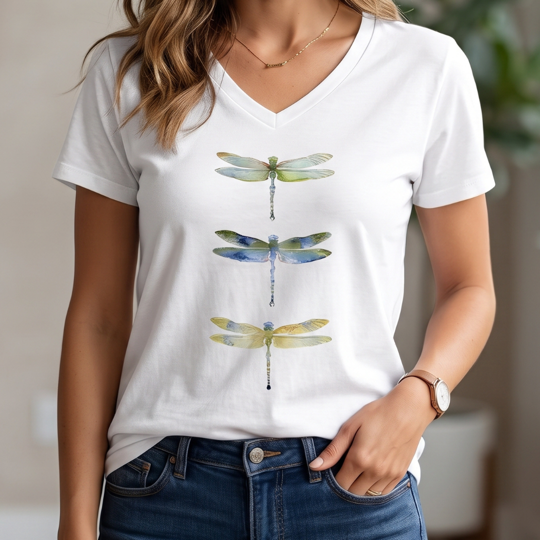 Damen-Bluse mit V-Ausschnitt, Kurzarm, lockere Passform, Feder-Motiv
