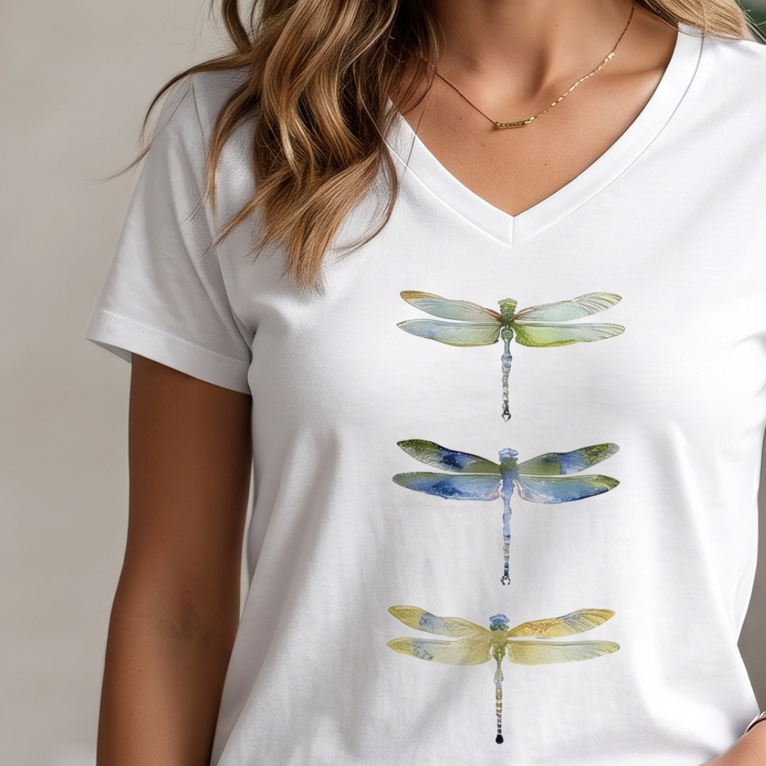 Damen-Bluse mit V-Ausschnitt, Kurzarm, lockere Passform, Feder-Motiv