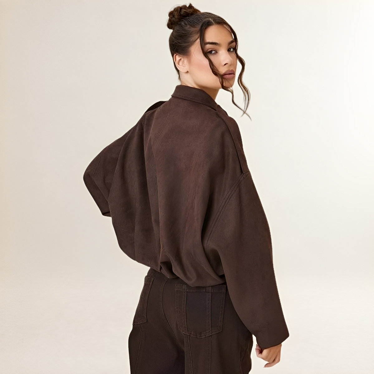 Damen Bomberjacke Cropped Boxy - Epaulettenschultertops mit geraffter Saum