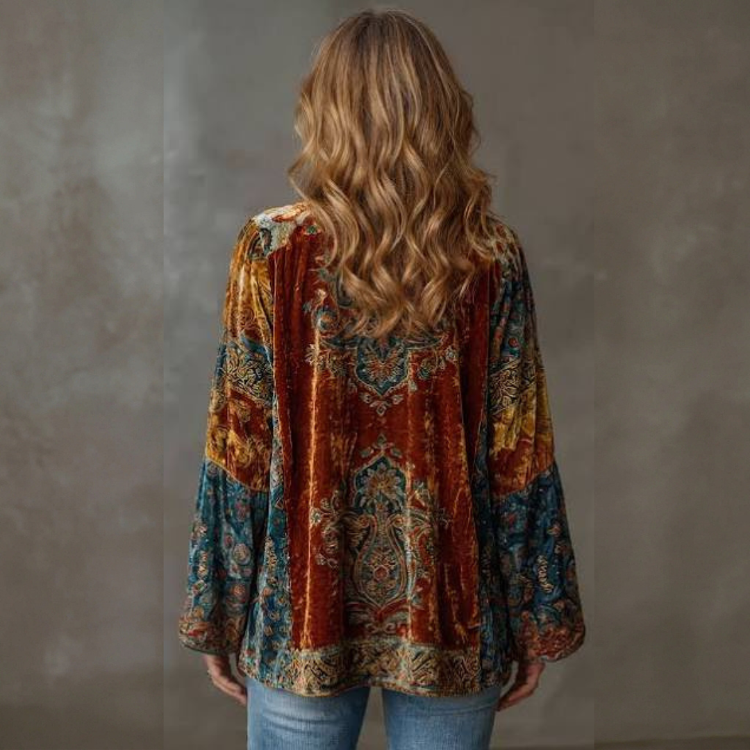 Damen Cardigan Kimono-Stil mit Stickerei - offener Vokuhila-Schnitt, lange weit fallende Ärmel, lockere Passform