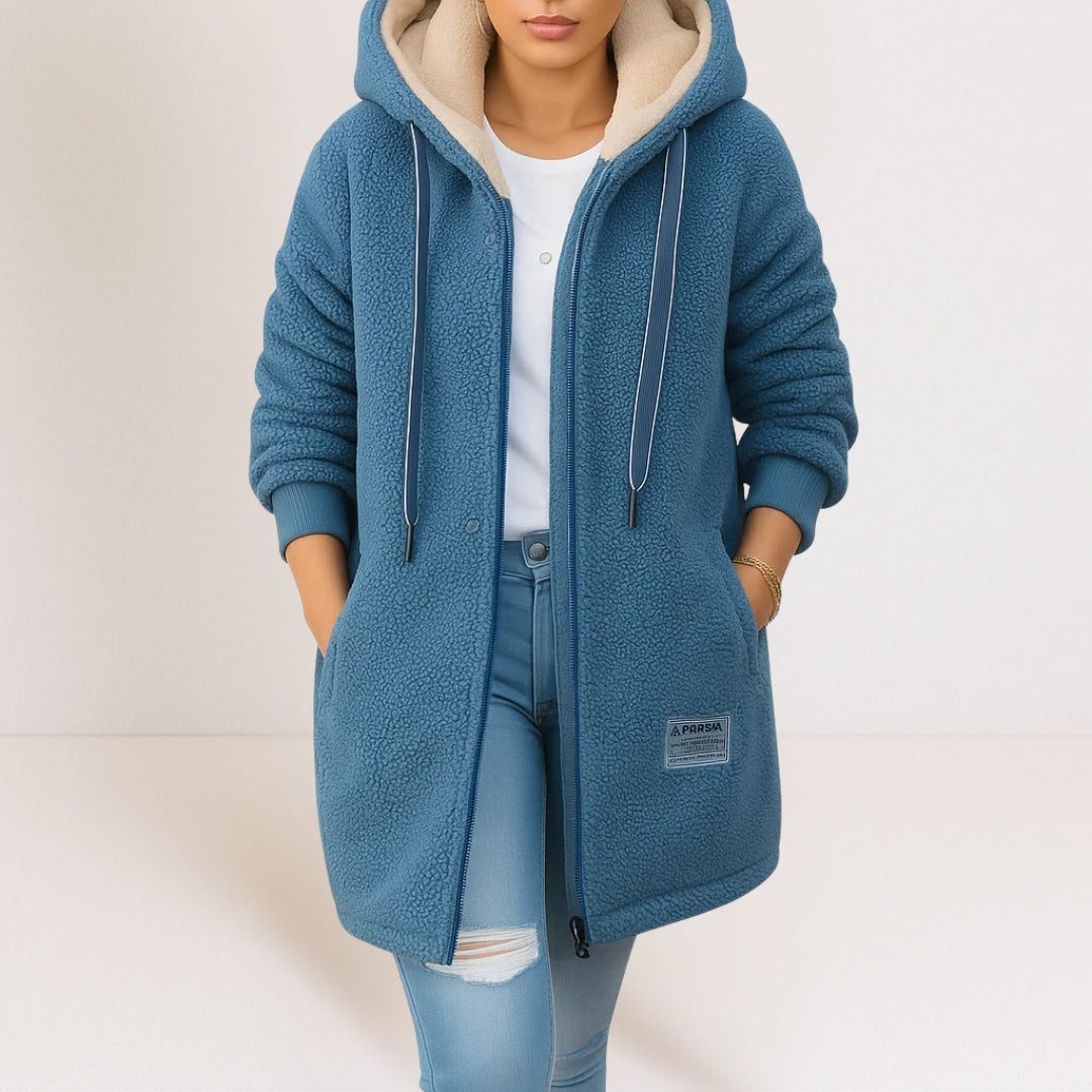 Damen Jacke Langarm Reißverschluss Kapuze Kordelzug Frontpatchtaschen Relaxed-Fit