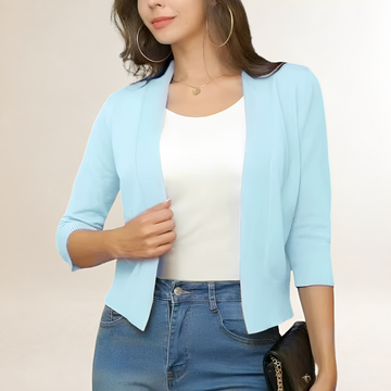 Damen Kleidung Blazer kurz open-front ohne Kragen 3/4-Ärmel