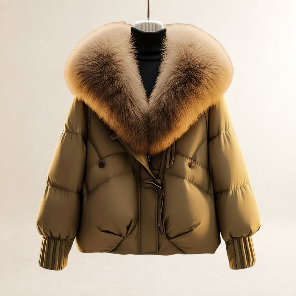Damen Kurzer Quilt-Puffercoat mit oversized Kragen, Taillengürtel und Rippärmel