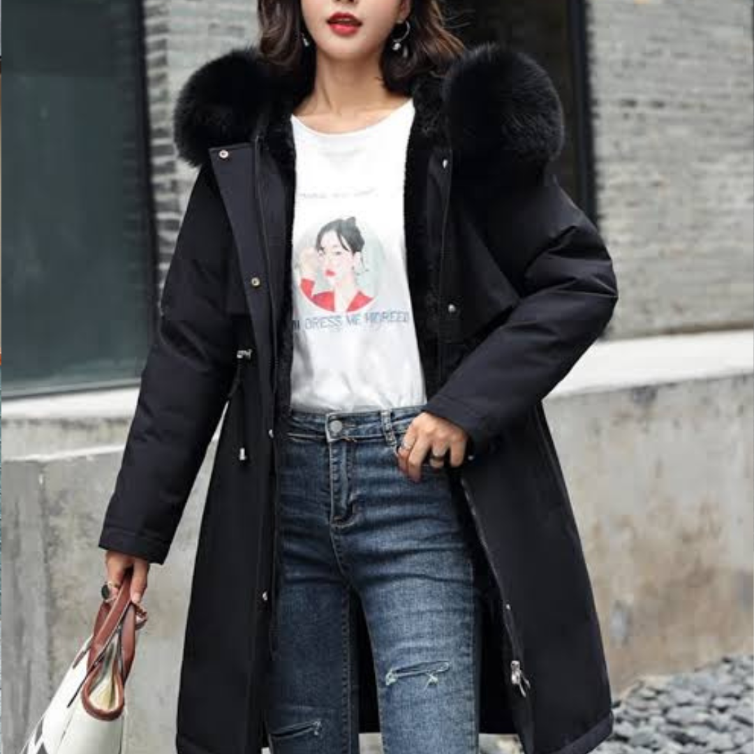 Damen Mantel mit Kapuze und Großem Kragen - Relaxed Fit