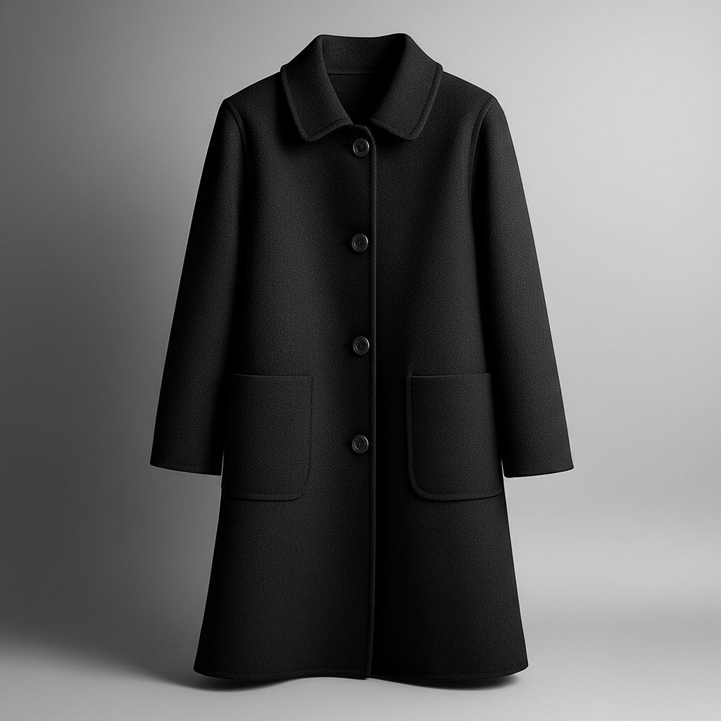 Damen Mantel mit Knopfleiste, spitzem Kragen und Patchtaschen