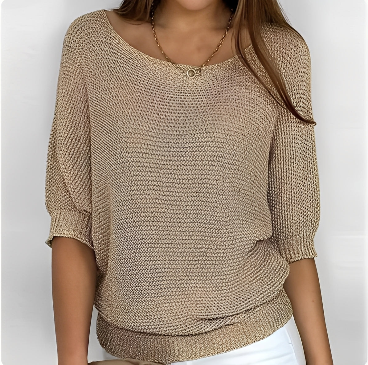 Damen Pullover Off-Shoulder mit 3/4-Ärmeln - Lockere Passform
