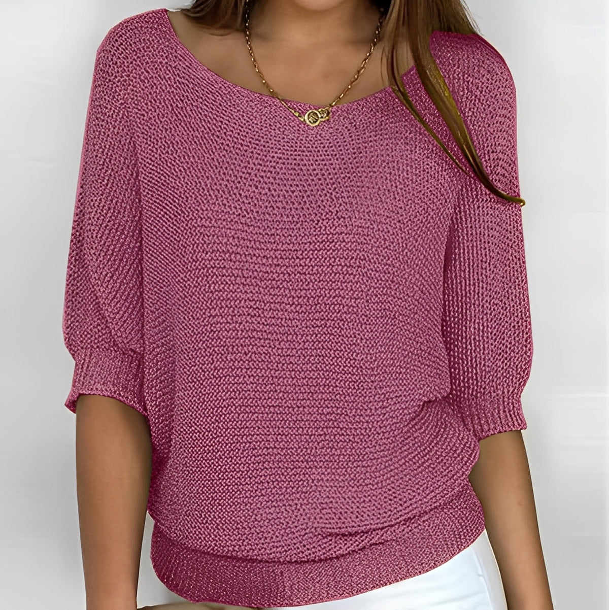 Damen Pullover Off-Shoulder mit 3/4-Ärmeln - Lockere Passform