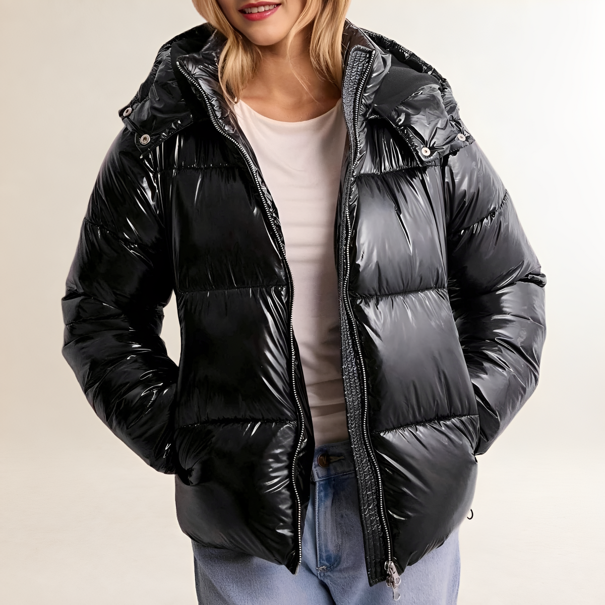 Damen Steppjacke - Kapuze, Reißverschluss, Quiltmuster, Regulärer Schnitt