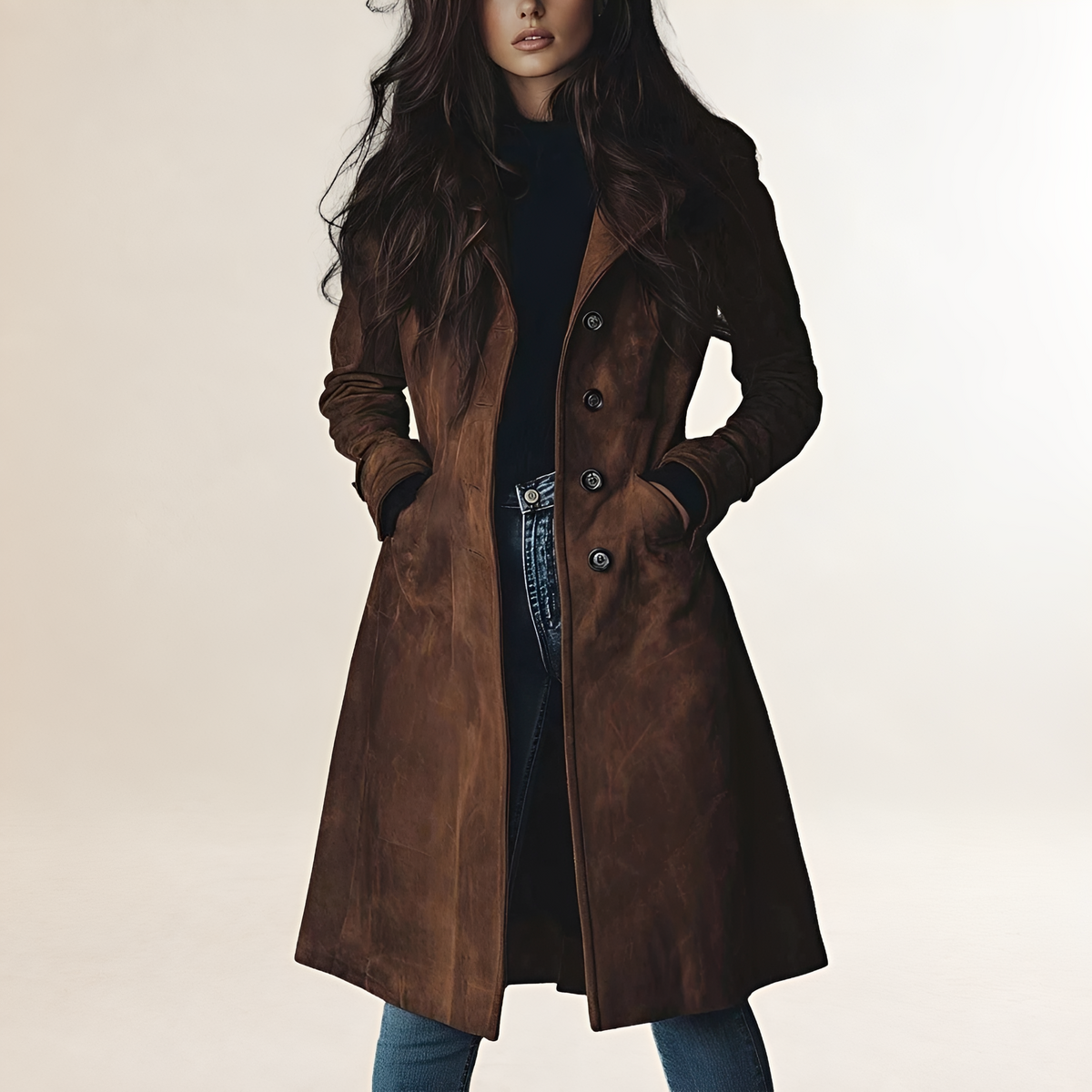 Damen Trenchcoat mit klassischem Schnitt, Knopfverschluss und langer Länge - Eleganter Mantel