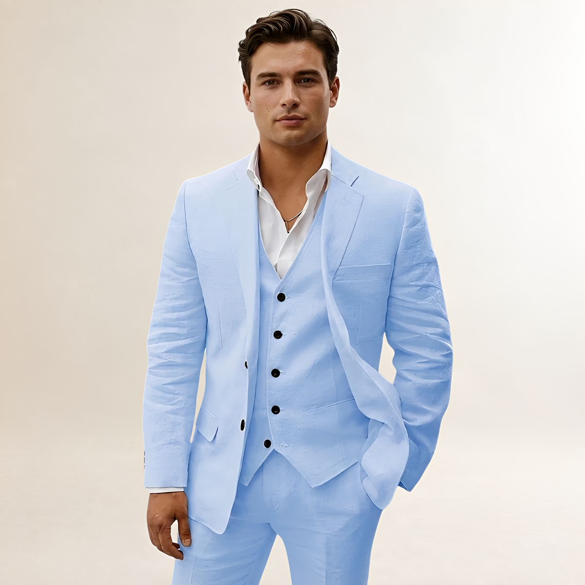 Herren Anzug Dreiteilig mit Sakko Weste und Hose mit Notch-Revers