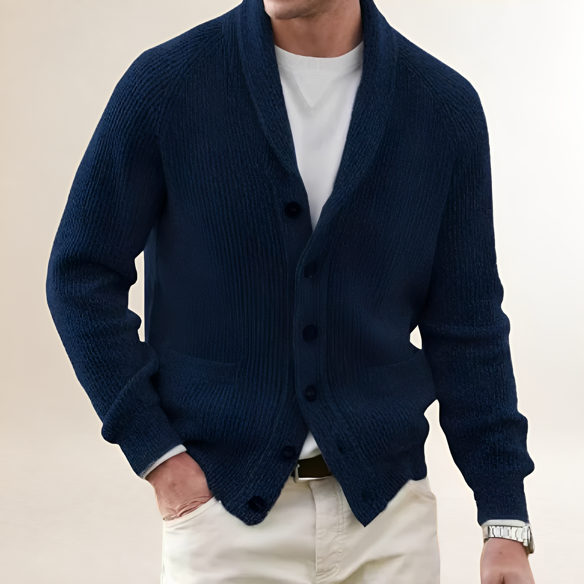 Herren Cardigan mit Shawl-Kragen - Knopffront, Patch-Taschen, Regular Fit