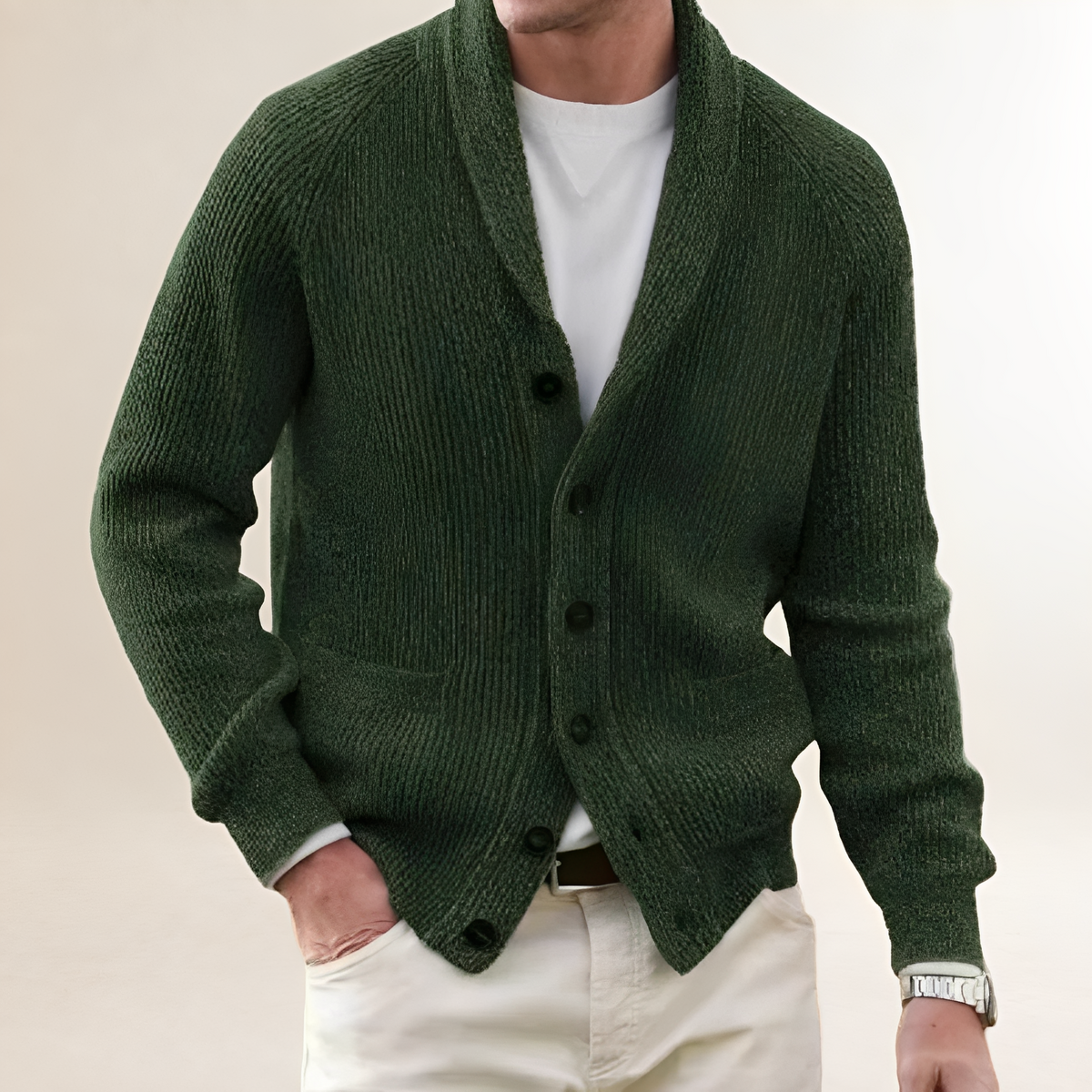 Herren Cardigan mit Shawl-Kragen - Knopffront, Patch-Taschen, Regular Fit