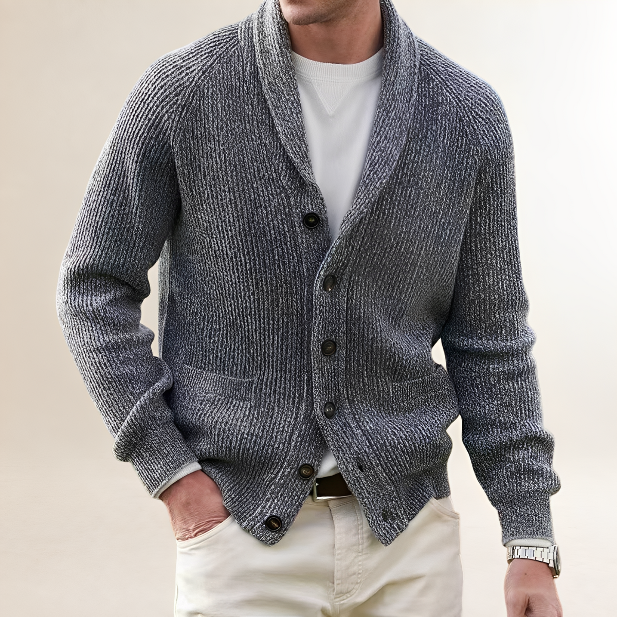 Herren Cardigan mit Shawl-Kragen - Knopffront, Patch-Taschen, Regular Fit