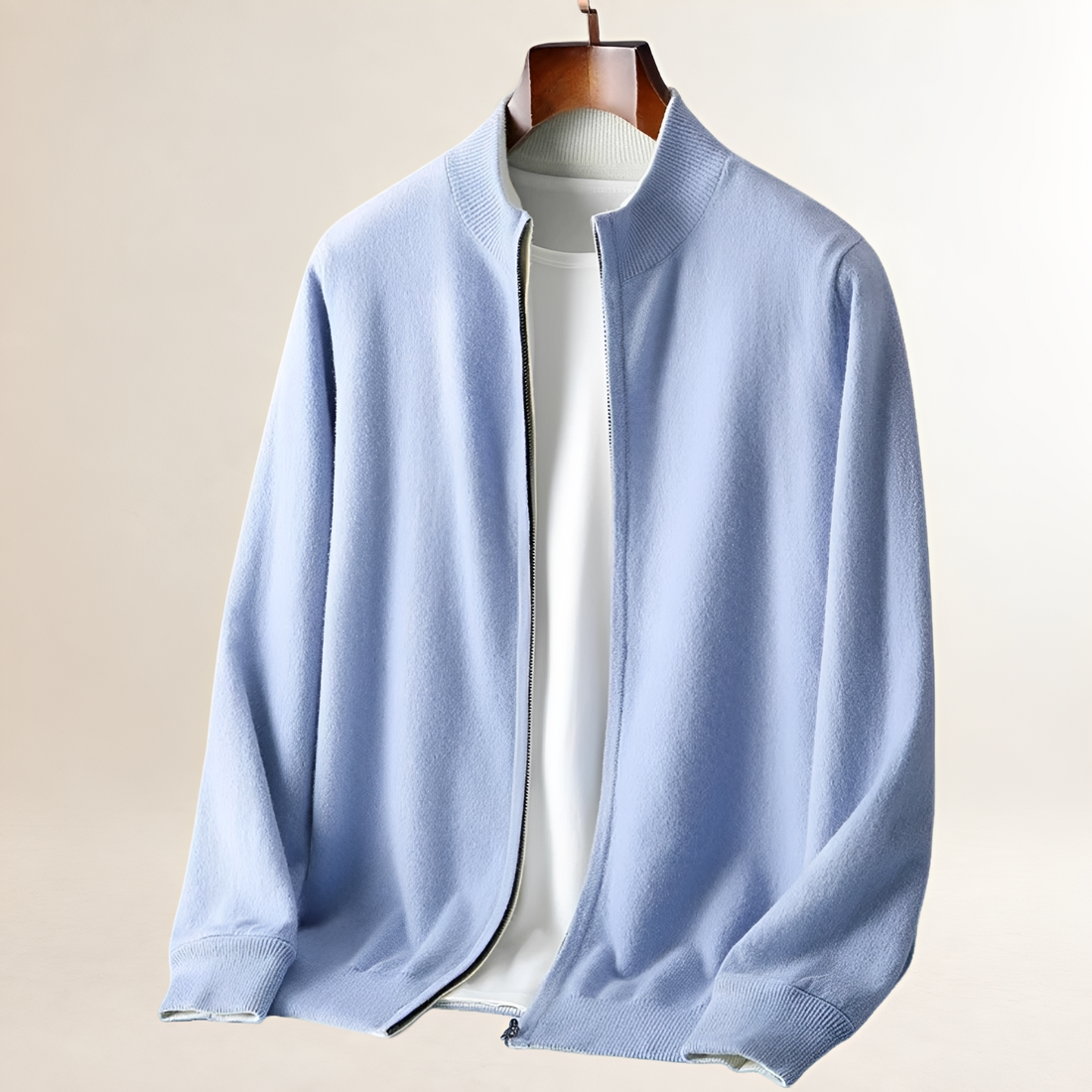 Herren Cardigan mit Vollreißverschluss, Stehkragen, Rippenbündchen am Saum und an den Ärmeln - gerader Schnitt