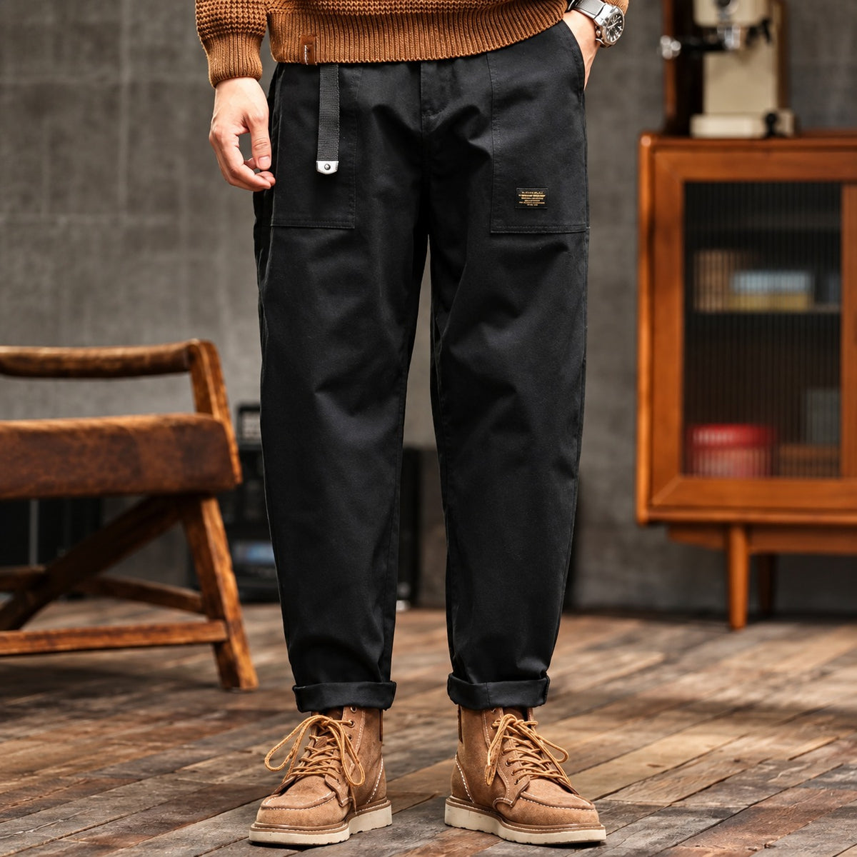 Herren Cargo-Hosen mit Seitentaschen - Relaxed Fit, Gerade Schnitt
