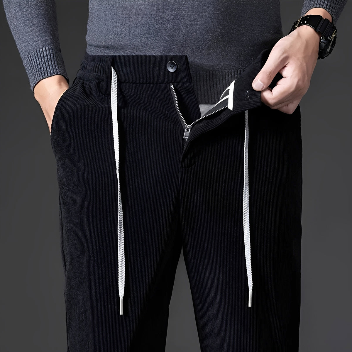 Herren Freizeithose mit verstellbarem Bund - Gerade Bein, Relaxed Fit