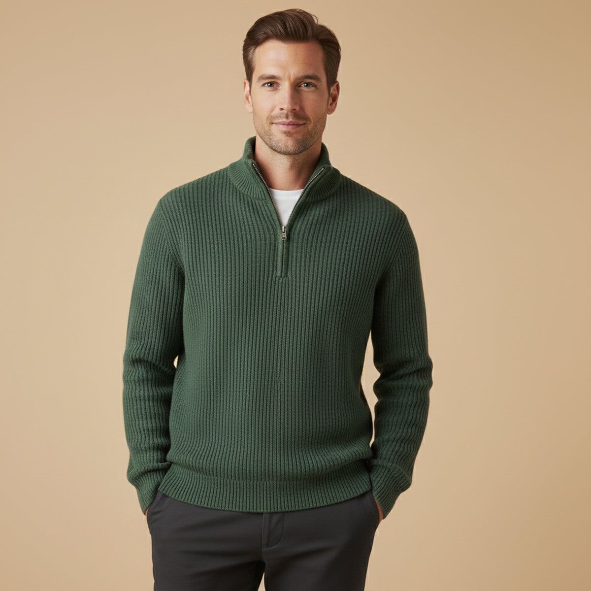 Herren Half Zip Pullover - Rippstruktur, lockerer Schnitt