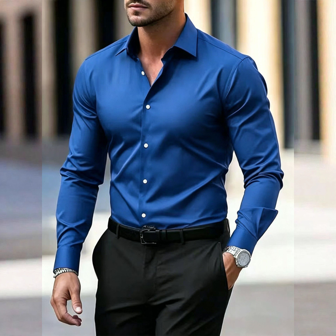 Herren Hemd - Slim Fit Langarmshirt mit Kent-Kragen und Knopfleiste