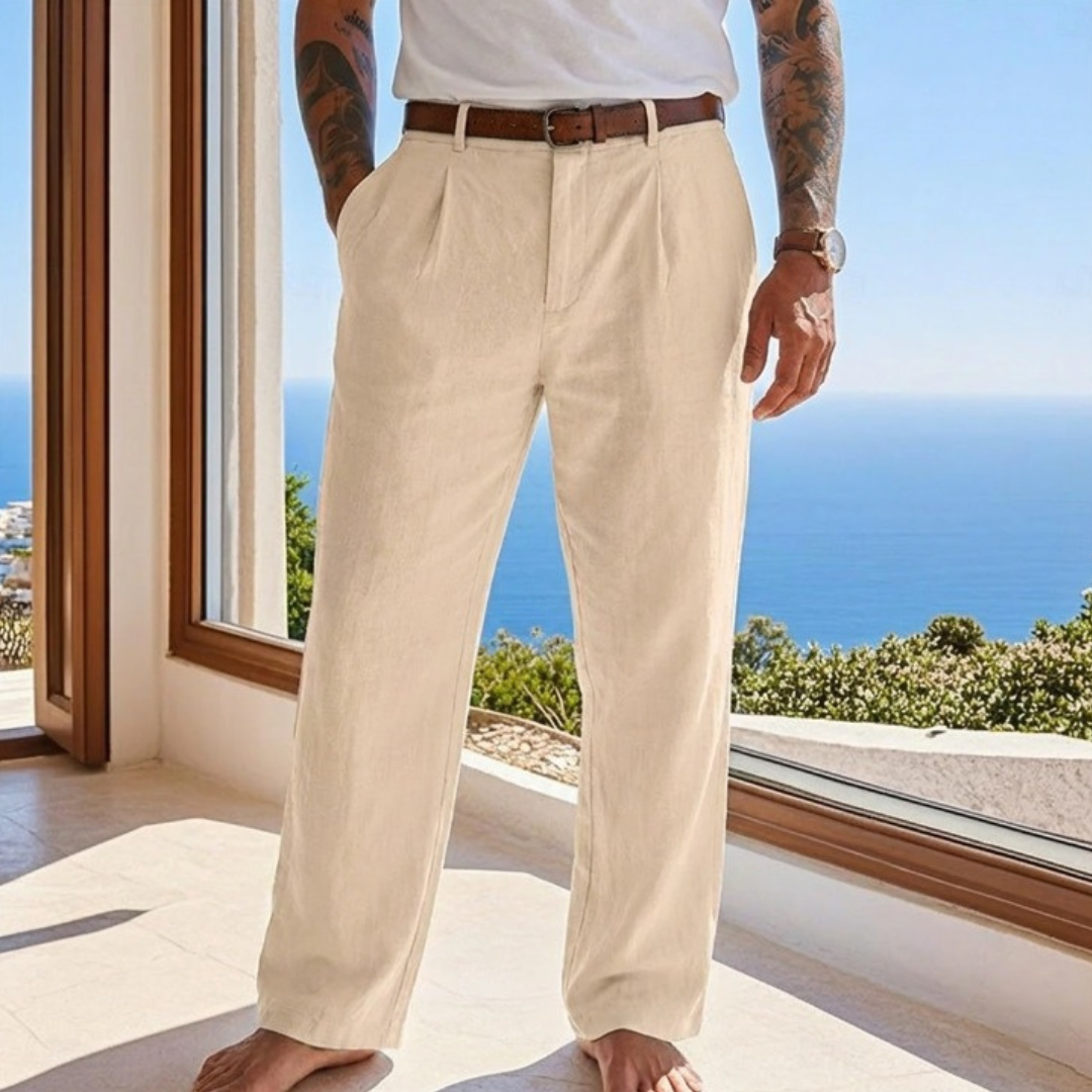 Herren Hose mit Falten vorne – gerade Schnitt, reguläre Passform, Gürtelschlaufen und Seitentaschen