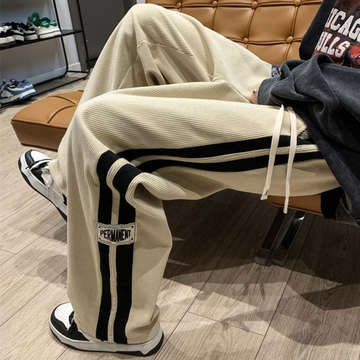 Herren Hosen mit Doppel-Seitenstreifen – elastischer Bund mit Kordelzug, weite Passform