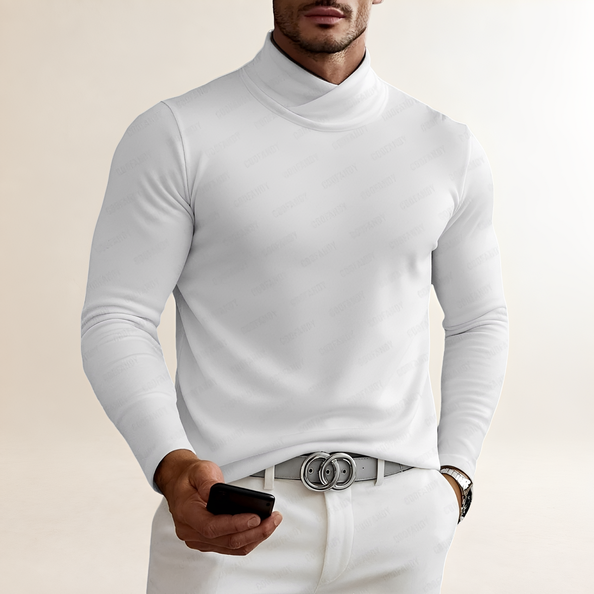 Herren Langarm-Turtleneck-Shirt - Kreuzhals-Design, Enger Schnitt