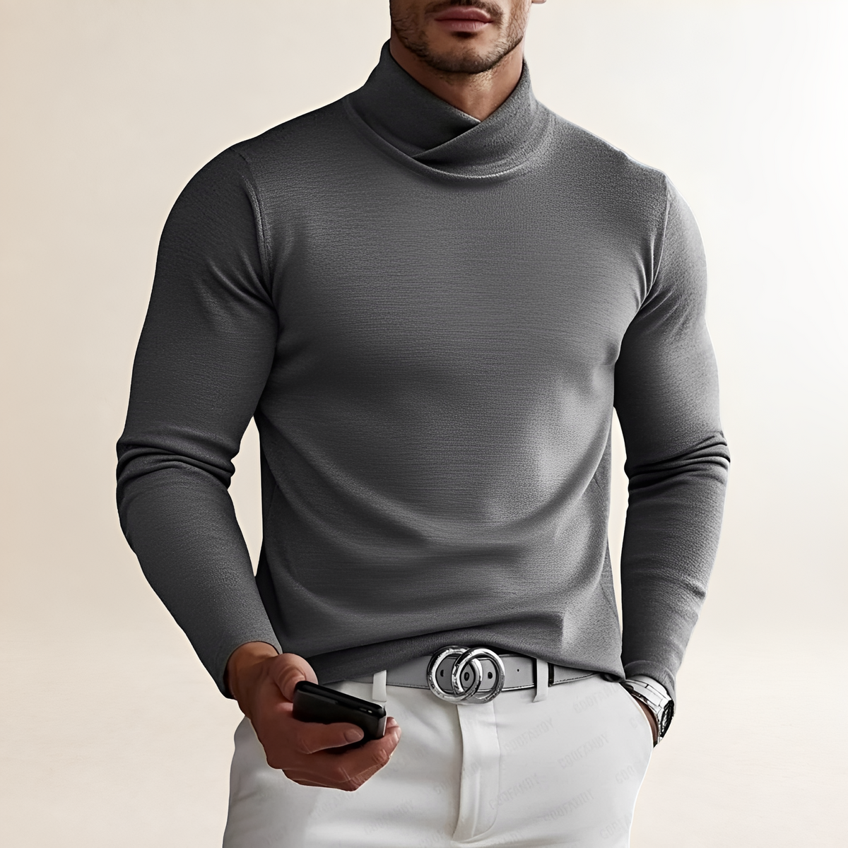 Herren Langarm-Turtleneck-Shirt - Kreuzhals-Design, Enger Schnitt