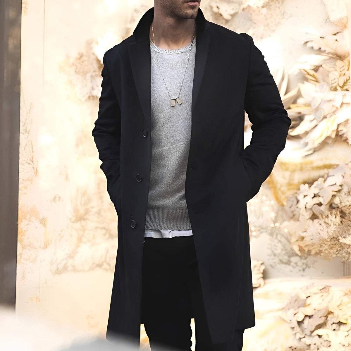 Herren Mantel Mid-Length Einreihig Reverskragen Slim Fit