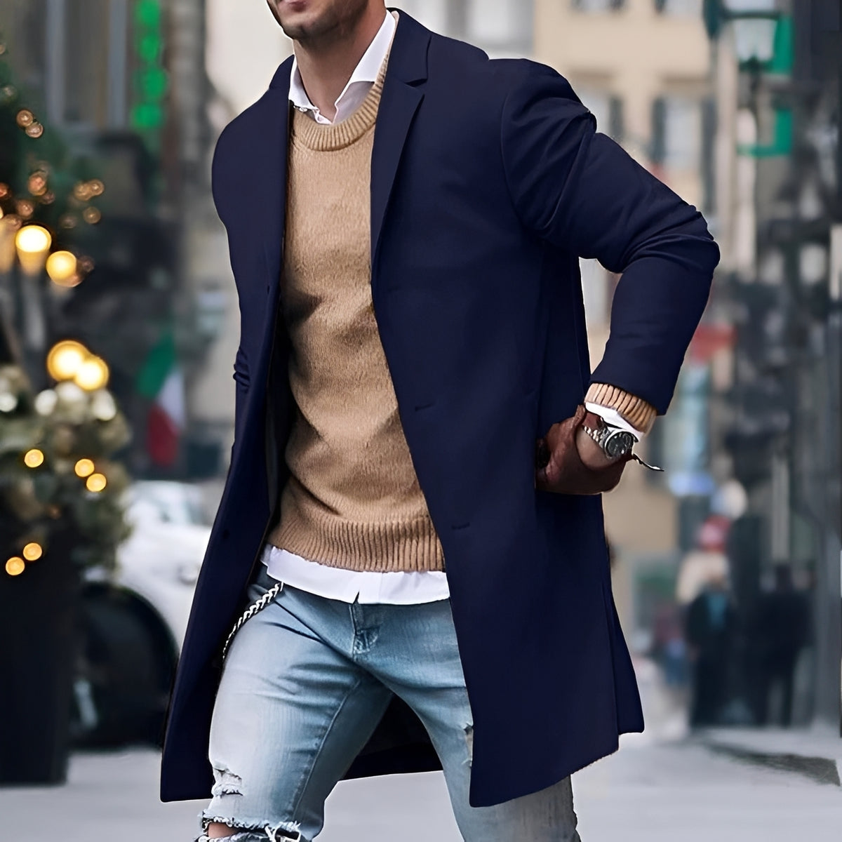 Herren Mantel Mid-Length Einreihig Reverskragen Slim Fit