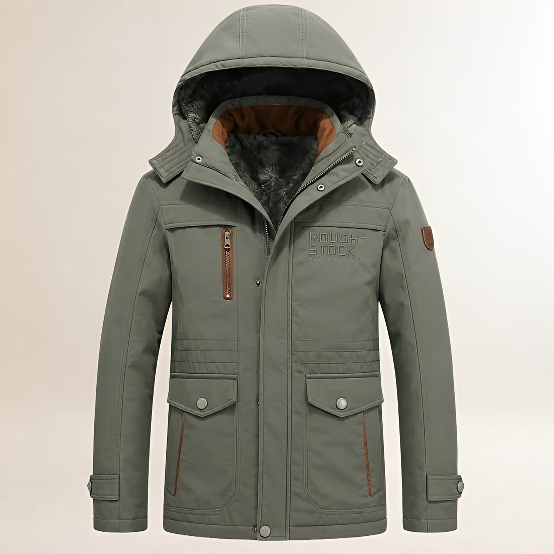Herren Mantelparkas mit abnehmbarem Kapuzenschutz - Frontverschluss mit Reißverschluss und Druckknöpfen, mehrere Taschen, gefüttert, gestepfte Details