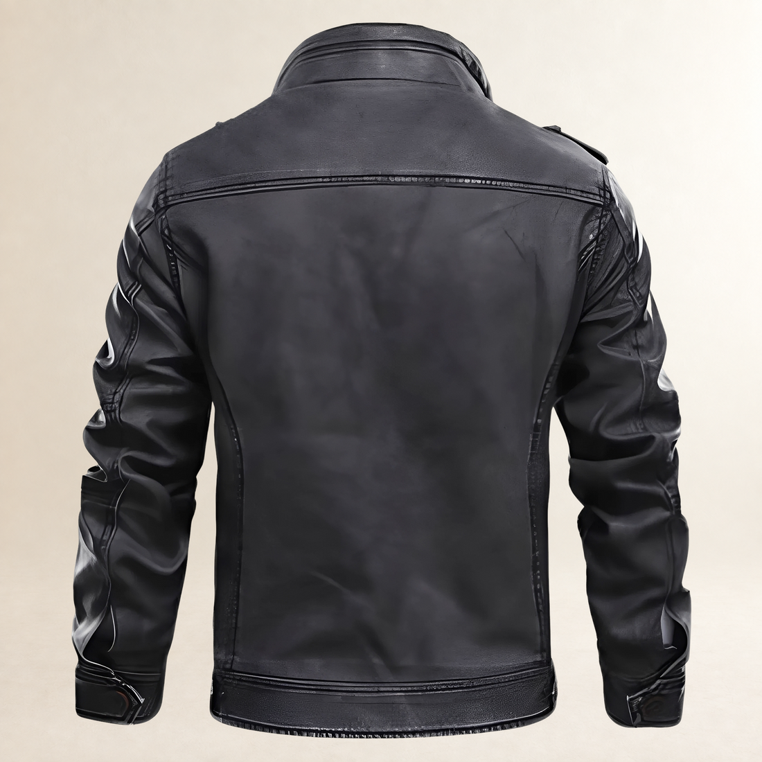 Herren Moto-Jacke Zip-Front Standkragen Buckle Epauletten Taschenfront