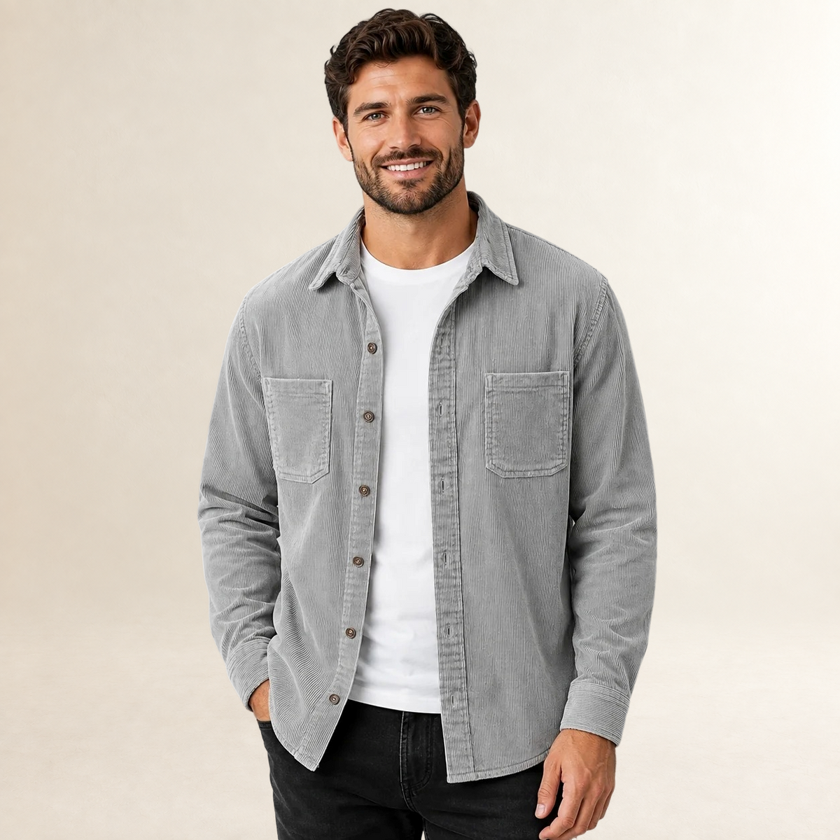 Herren Overshirt Shacket mit Reverskragen und Knopfleiste - Regular Fit, lange Ärmel